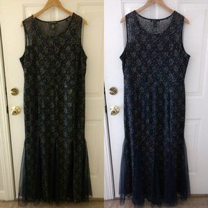 Elegant Mermaid Flare Navy Lace Sleeveless Dress